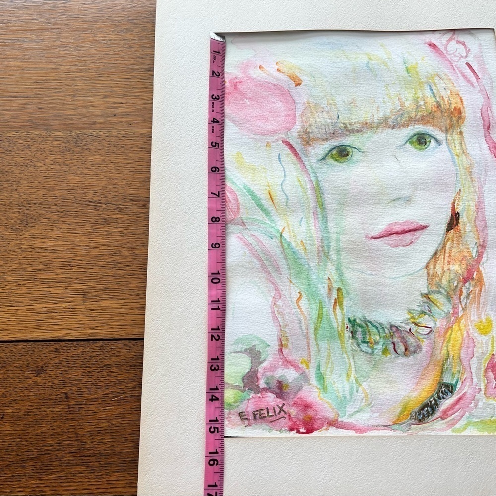 Watercolor Portrait Boho Girl Woman Signed Ester L Felix Dated 1991 Boston - Picture 3 of 10